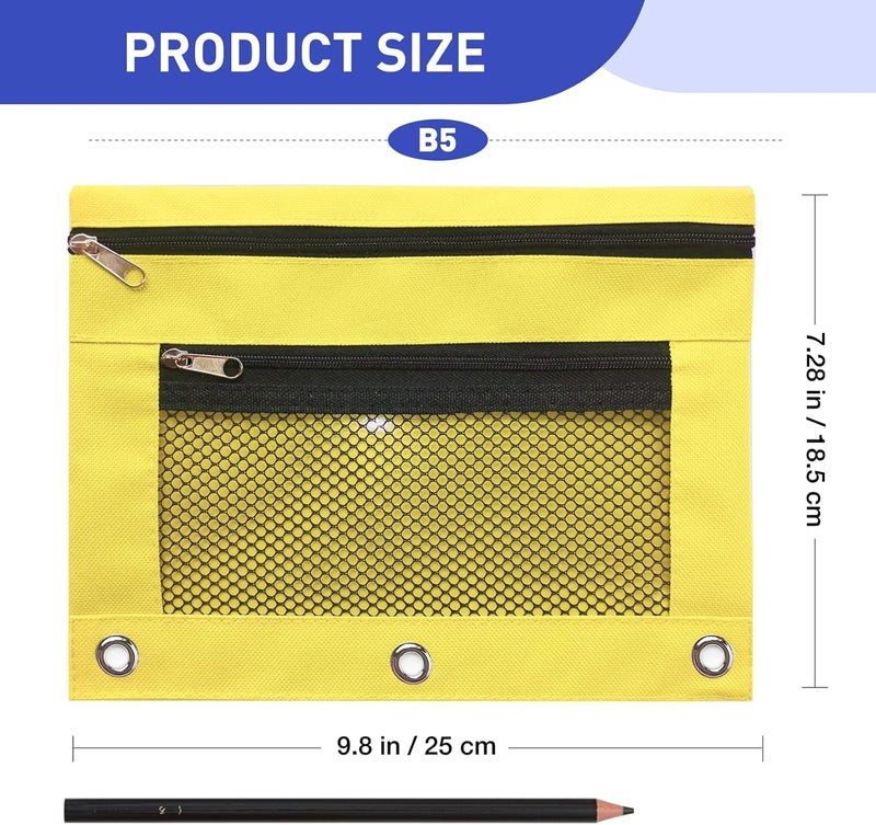 ASBEFORE Pencil Pouch for 3 Ring Binder - 3 Hole Zipper Pen Case Bag Holder Bulk Accessories Clear Window Aesthetic Organizer Pockets (Yellow, 1) - Image 2